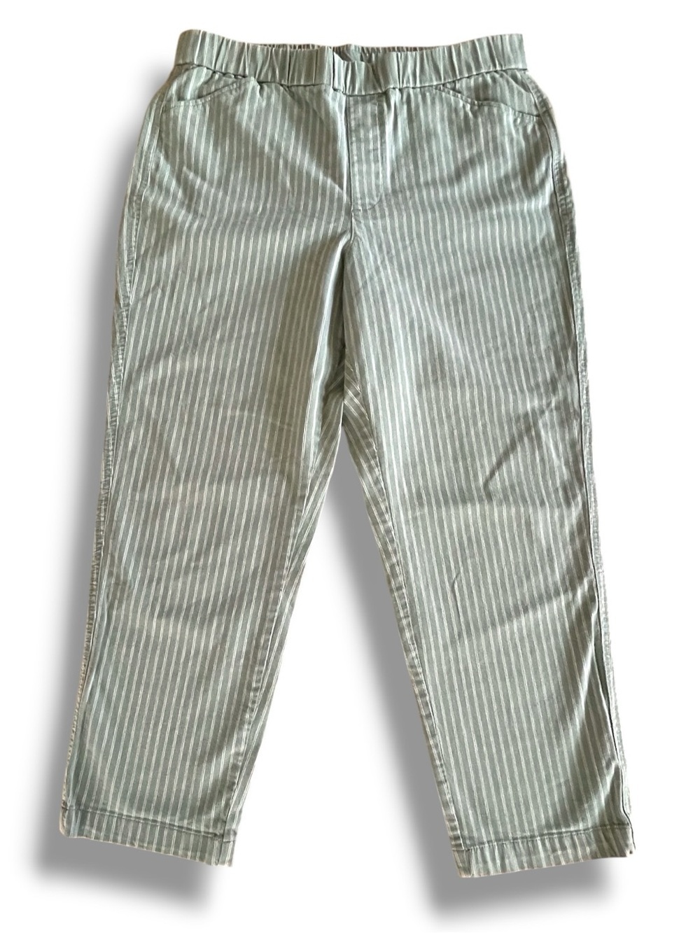 Lands’ End Sage Green Pinstripe Cropped Ankle Pants Mid Rise Cotton Blend - Picture 6 of 8